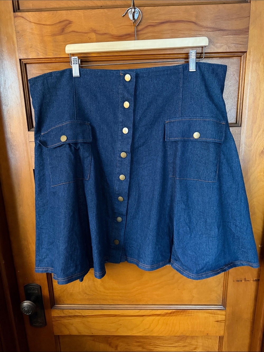 Unique Vintage 3X Denim Button-Front Circle Skirt